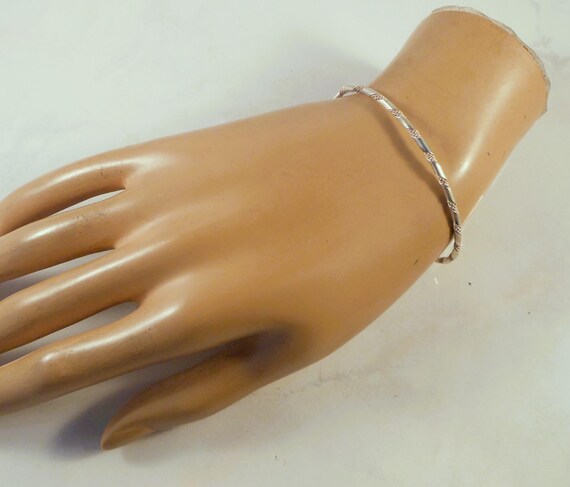 Sterling Silver Thin Cuff Bracelet With Twist Rop… - image 2