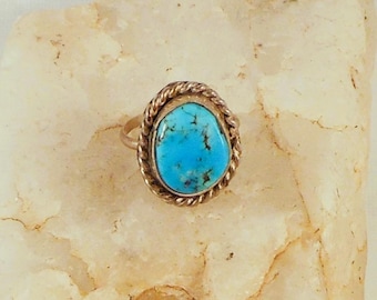 Traditional Navajo Sterling Silver Turquoise Ring Size 4 1/4 Southwestern Jewelry