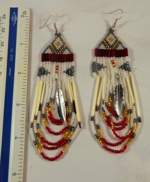 Handmade Long Dangle Beaded Earrings - Beautiful … - image 6