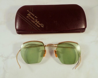 Vintage Eyeglasses 12K Gold Filled Frames Top Frame Wrap Around Arms