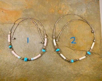 Choice Of Handmade Santo Domingo Style Boho Necklace - Puka Shell Beads, Turquoise Nuggets, Silver Tone Beads - Necklace About 20" Long