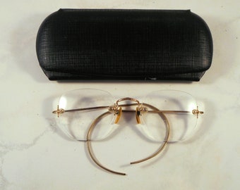 Vintage Shuron 12K Gold Filled Rimless Frames With Hard Case - Smaller Size for Small Head or Child - Note Measurements