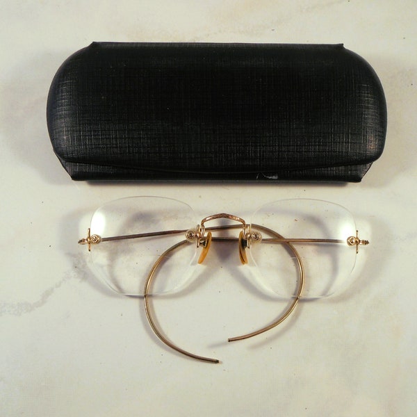 Vintage Shuron 12K Gold Filled Rimless Frames With Hard Case - Smaller Size for Small Head or Child - Note Measurements