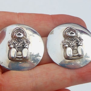 Carol Felley Sterling Silver Stud Earrings Showing the Storyteller - Outstanding Southwestern Designer Jewelry