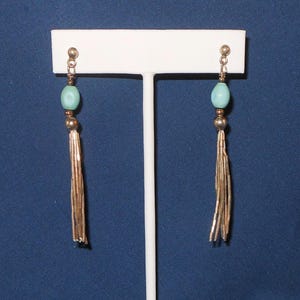 Sterling Silver Liquid Silver & Faux Turquoise Dangle Earrings - 7 Strands Liquid Silver -Southwestern Jewelry