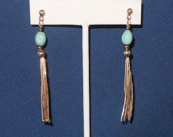 Sterling Silver Liquid Silver & Faux Turquoise Dangle Earrings - 7 Strands Liquid Silver -Southwestern Jewelry