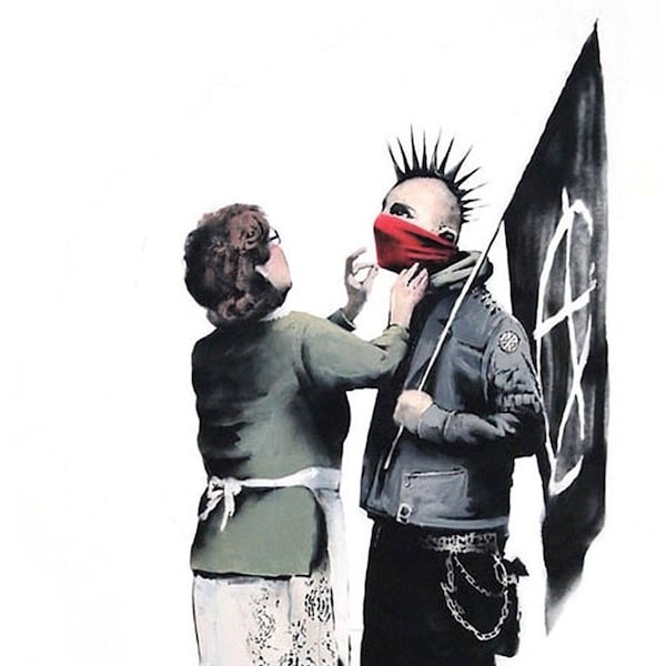 Banksy Anarchist and mother Cross stitch Pattern + bonus  matching print, digital file. Instant download  chart for DMC & Anchor threads