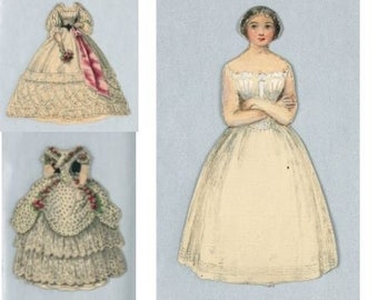 Vintage Paper Doll Jenny Lind Swedish Opera Singer of the 1800's often connected to PT Barnum Printable Instant Downloads Doll and 8 Dresses