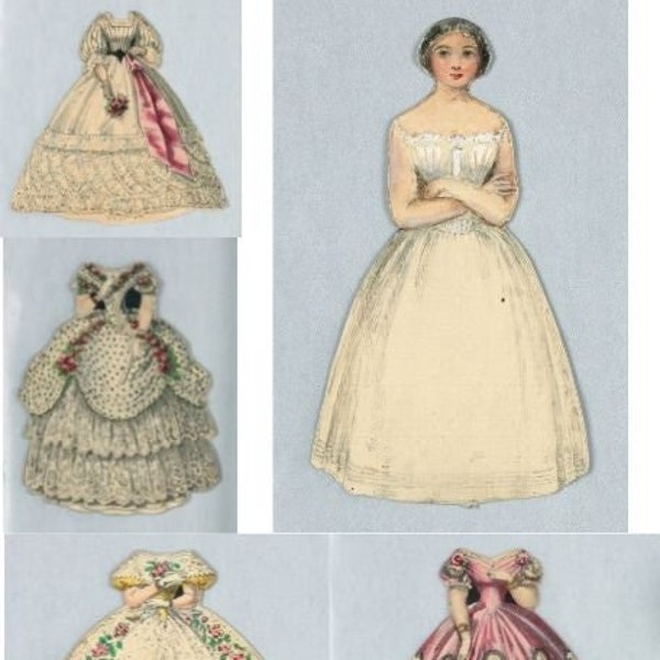 Vintage Paper Doll Jenny Lind Swedish Opera Singer of the 1800's often connected to PT Barnum Printable Instant Downloads Doll and 8 Dresses