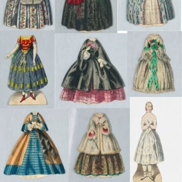 Vintage Paper Doll Jenny Lind Swedish Opera Singer of the 1800's often connected to PT Barnum Printable Instant Downloads Doll and 8 Dresses