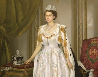 The Queen in her Coronation robes - Cross stitch Pattern + bonus  matching print, digital file.  Instant download  chart for DMC  threads