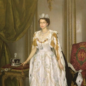 The Queen in her Coronation robes - Cross stitch Pattern + bonus  matching print, digital file.  Instant download  chart for DMC  threads
