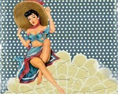 Vintage pin up girl exercising- Cross stitch Pattern matching print,. includes Instant download charts for DMC ANCHOR in two sizes