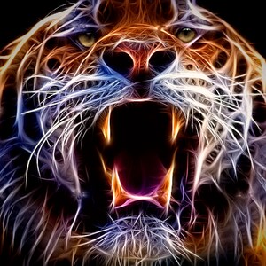 roaring tiger fractal Cross stitch Pattern +  matching print, digital file. Instant download  charts for DMC & ANCHOR in two sizes