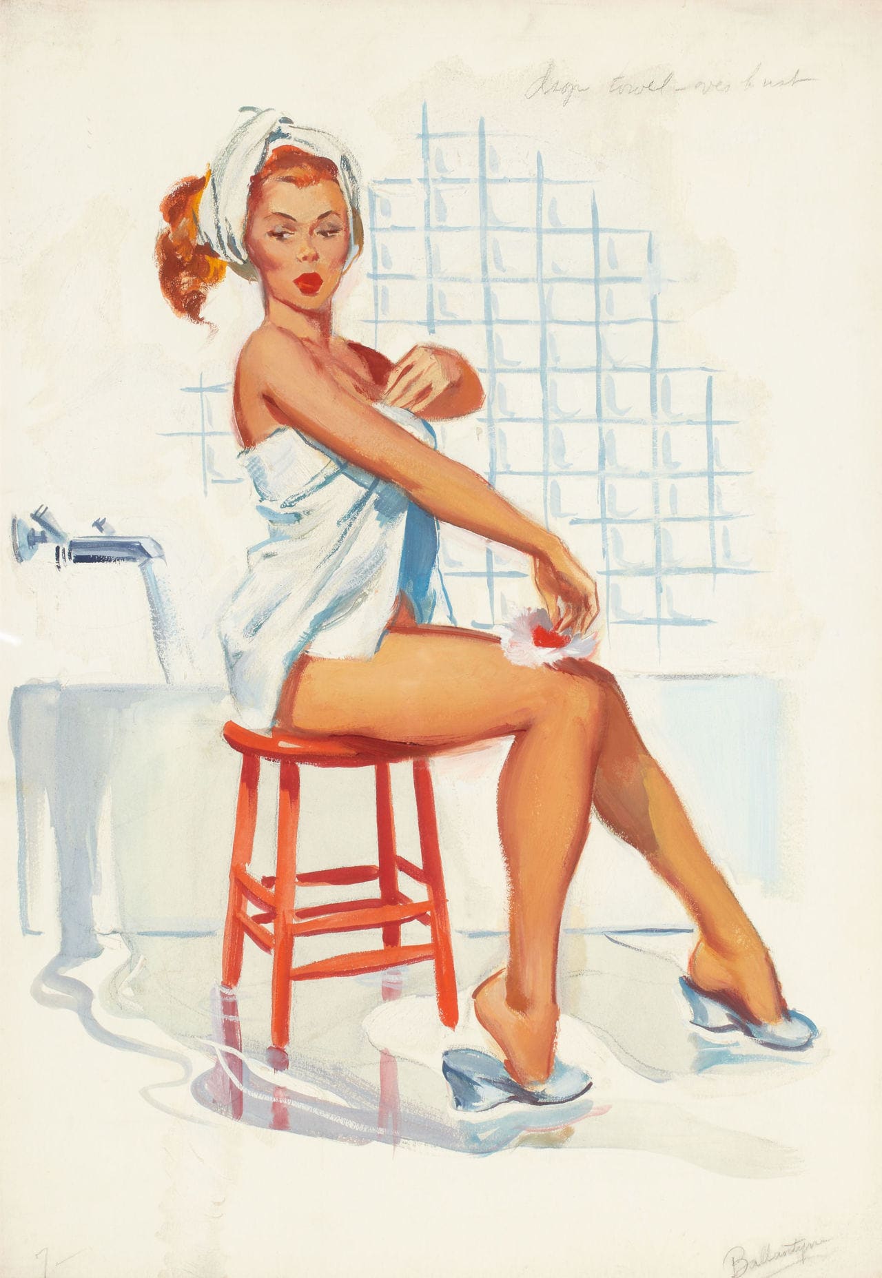 Vintage Pin up Girl in the Bathroomcross Stitch Pattern Matching Print,. Includes Instant