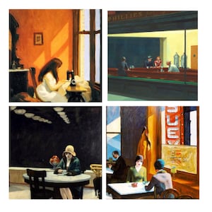 Edward Hopper Art. FOUR Cross stitch Patterns +  matching prints Nighthawks etc.digital files Instant download charts for DMC threads