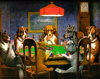 Dogs playing poker Cross stitch Pattern +  matching print, digital file.  includes Instant download  charts for DMC & ANCHOR