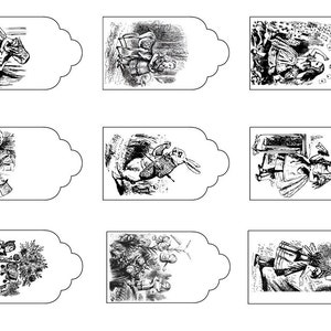 Gift Tags featuring Alice in Wonderland. two sheets of 9 assorted pictures plus one sheet of 9 Drink Me Tags INSTANT DOWNLOAD