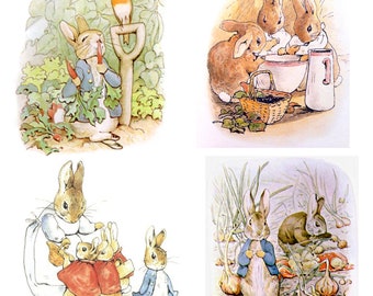 Beatrix Potter FOUR Cross stitch Patterns +  matching prints, Peter Rabbit  digital files.  Instant download  charts for DMC threads