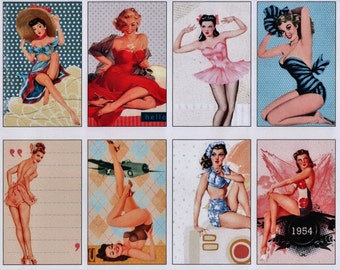 Retro Pin ups 1950's instant download collection Gift tags, collage, images,small squares stickers, cake toppers, iron on transfers etc