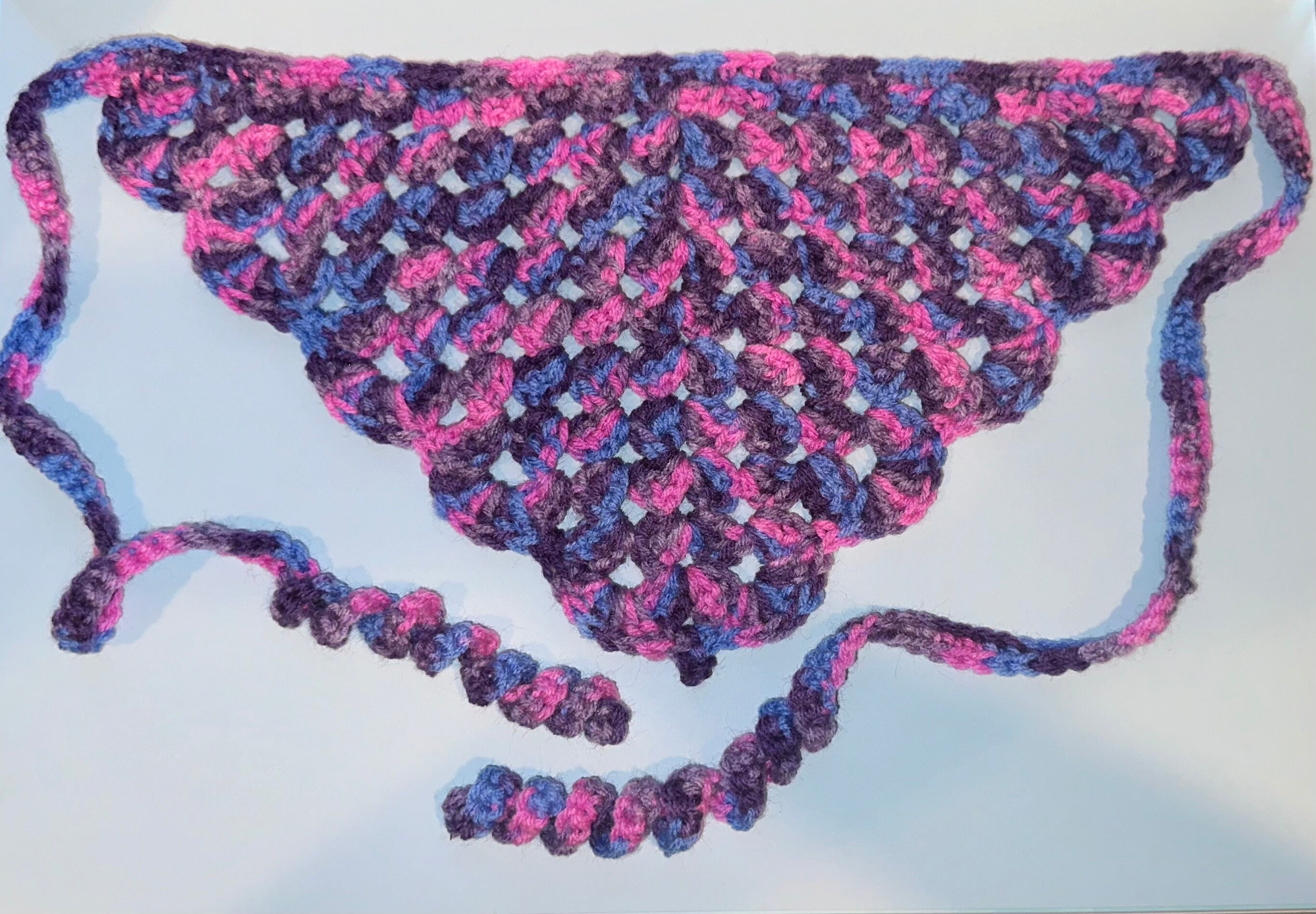 Handmade Crochet Hair Bandana XL Scallop Edge Multicolored Crochet Bandana With Scallop Edge Handmade Hair Accessories  main image 3