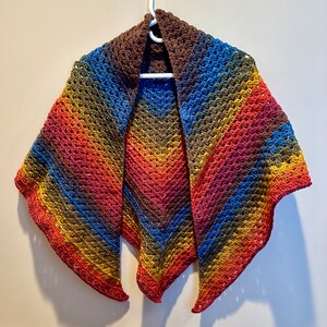 Crochet Rainbow Granny Stitch Triangle Shawl or Wrap Handmade Winter Accessories