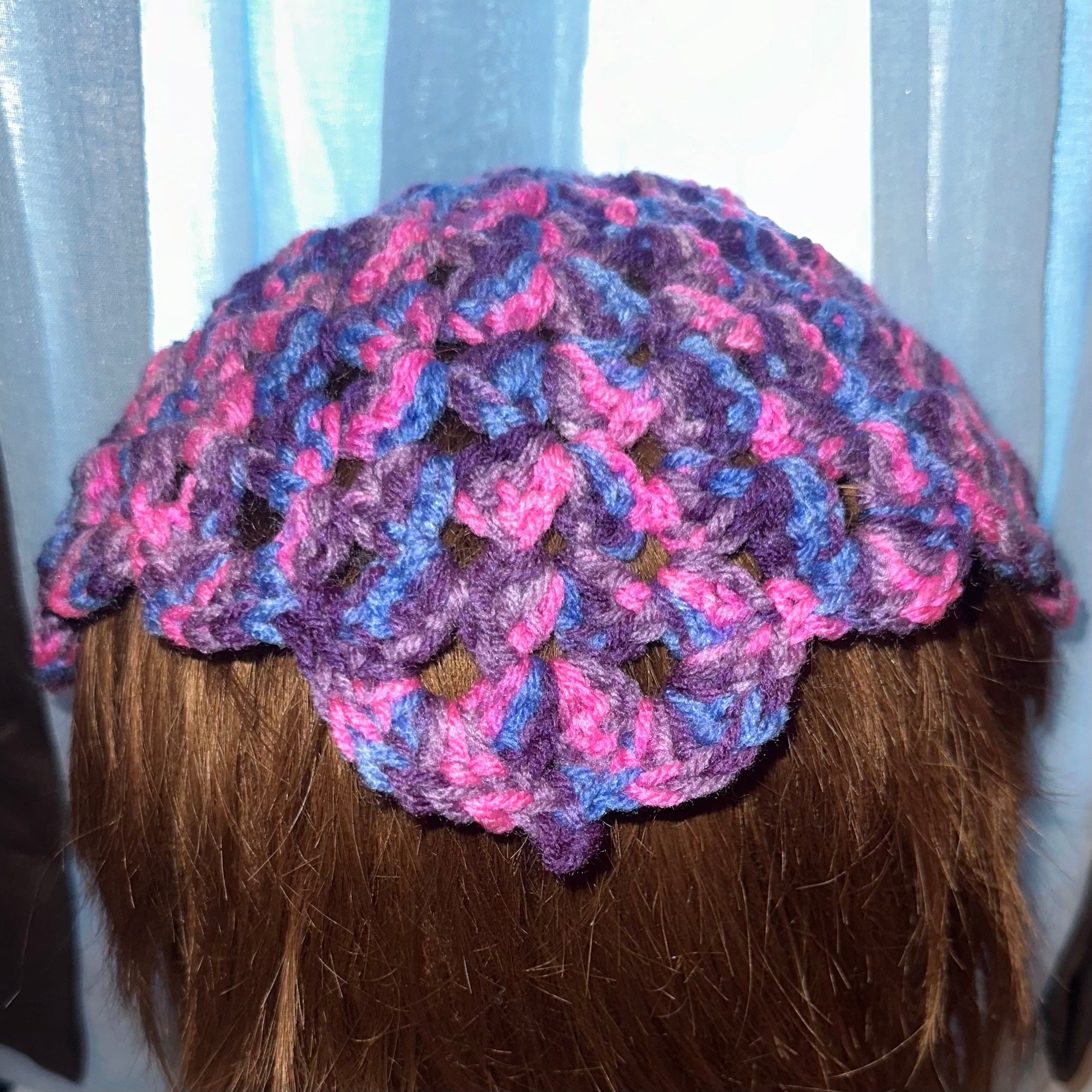 Crochet Bandana With Scallop Edge and Curly Straps Handmade  display picture 2