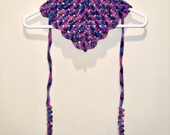 Handmade Crochet Hair Bandana XL Scallop Edge Multicolored Scalloped Aqua Multicolored Cotton Crochet Bandana  main image 4