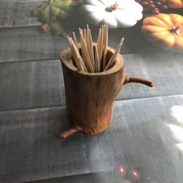 Rustic apple tree toothpick holder Small wood skewers organizer Dining and serving accessory Tiny dry flower vase Farmhouse gift for mom