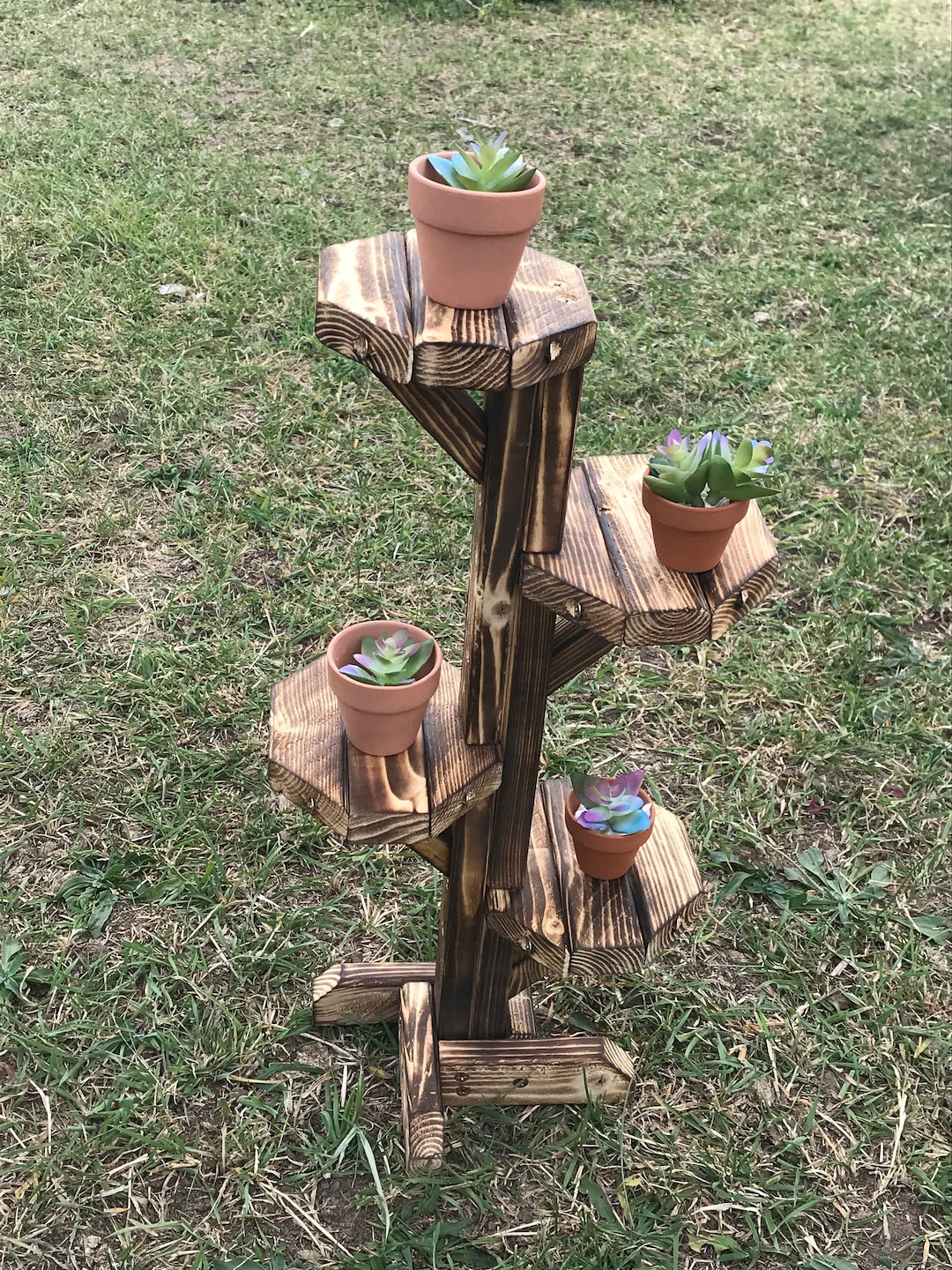 4 Tier Rustic Wooden Plant Stand Multilevel Window Plants Holder Torch