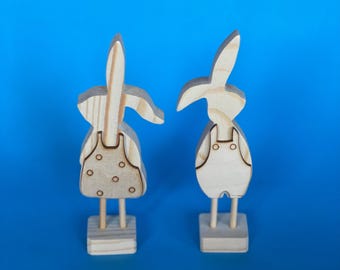 DIY set of 2 wooden bunnies for painting Unfinished pine wood animals Two hare figurines Handmade kids imagination set Easter rabbits gift