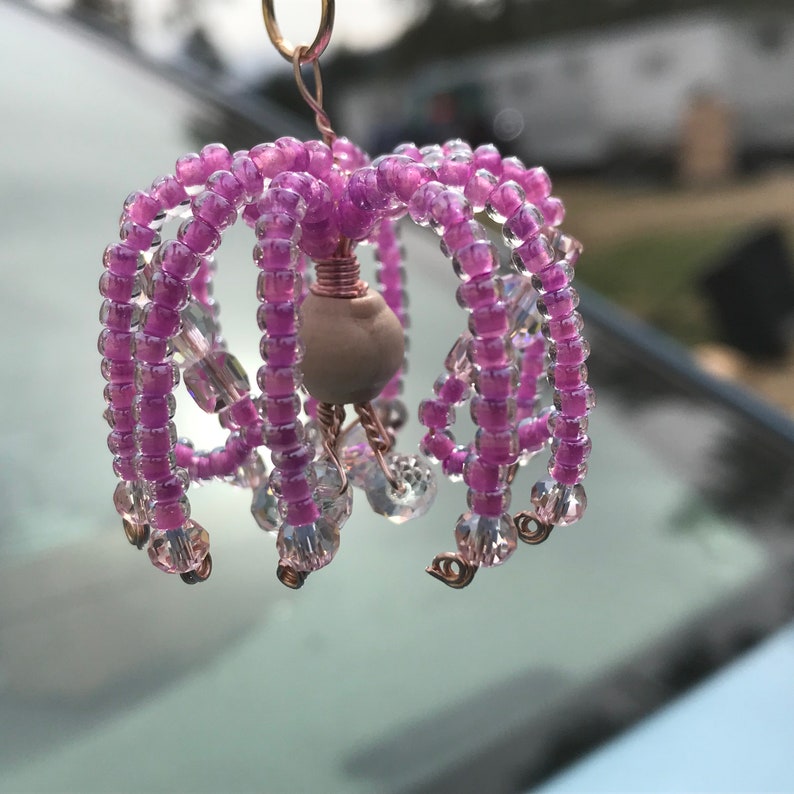 Avatar inspired wood sprite pink pendant Pandora forest necklace Iridescent premium glass bead pendant Unusual jewelry Magenta gift for her image 2