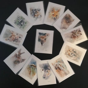 Single watercolor greeting card blank Assorted note cards with envelopes All-occasions cards Variety pack Birthday gift Totem wild animals