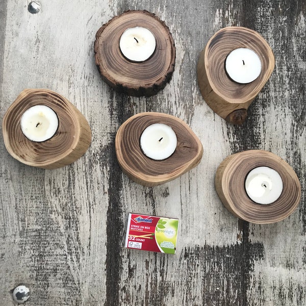 Single rustic ash-tree tea light candle holder Wood slice candle stand Forest decor Eco style candle holder wedding Wood spirit Fathers day