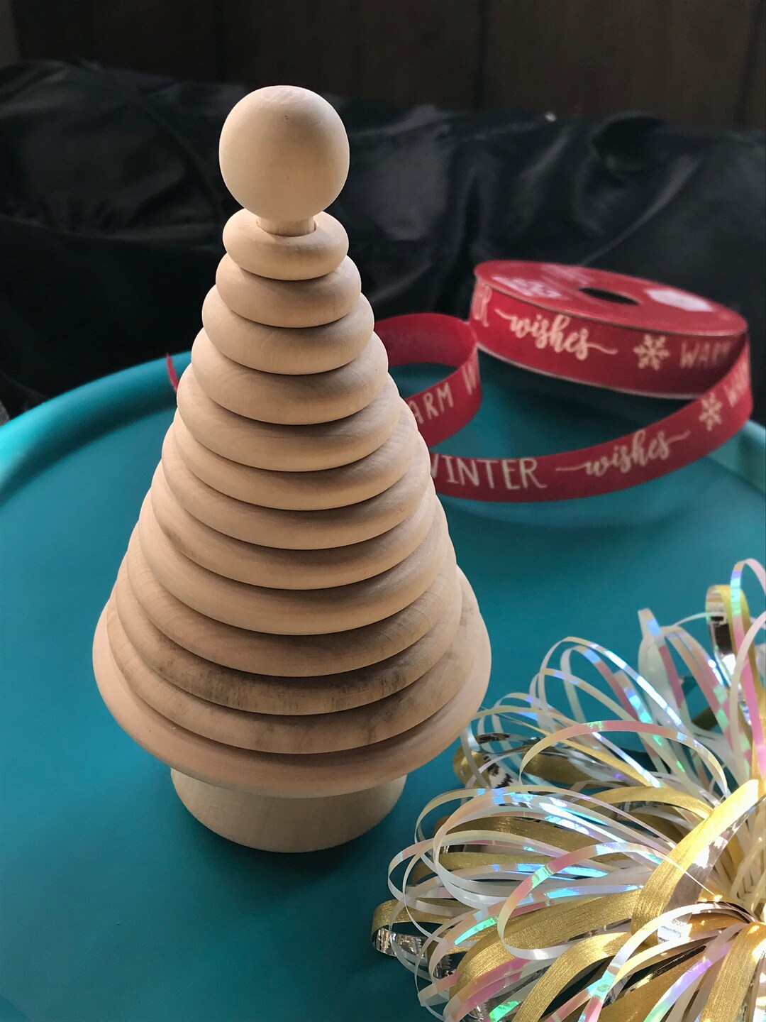 Christmas Tree Stacking Pyramid Toy Untreated Wood Montessori Etsy