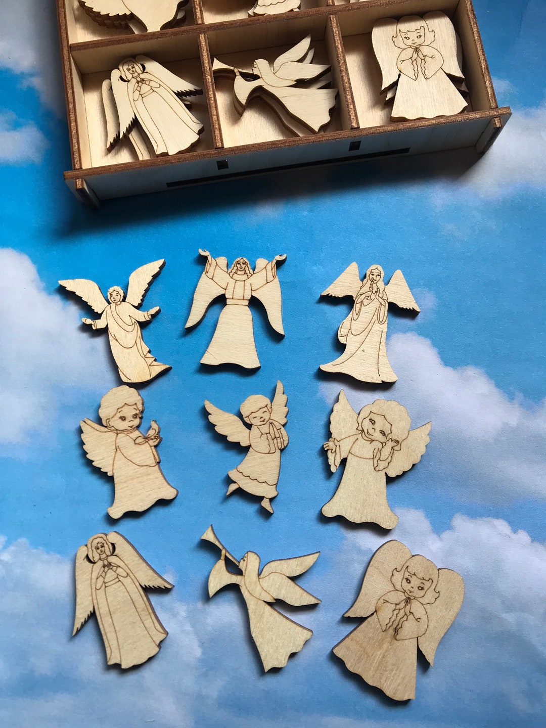 DIY Paintable Angels Set Wooden Miniatures Cutouts Hobby Gift Set With ...