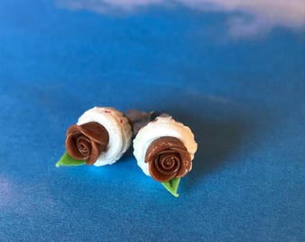 Elegant chocolate cupcake stud earrings Realistic polymer clay earrings set Party decor Thanksgiving gift Unusual jewelry Sweet tooth gift