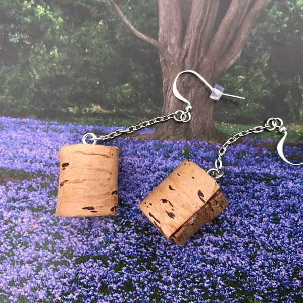 Birch bark earrings with matching small birch bark gift boxes Tiny birch bark jars dangle earrings Gold / Silver plated French hooks