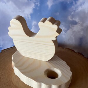 Wooden chicken egg holder DIY pine egg stand Hen shape egg display Blank untreated wood for painting Handmade farmhouse gift Country gift