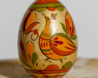 Hand painted wooden Easter egg Solid wood Floral /Bird ornament egg Easter gift Holiday decor Chicken lover gift Handmade gift for mom
