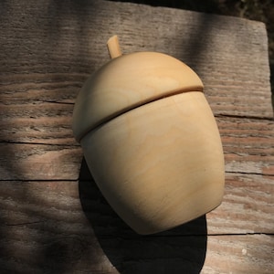 New small acorn jewelry box Unusual wood wedding ring box Natural linden storage jar with lid Rustic forest decor gift Candy box Tea jar