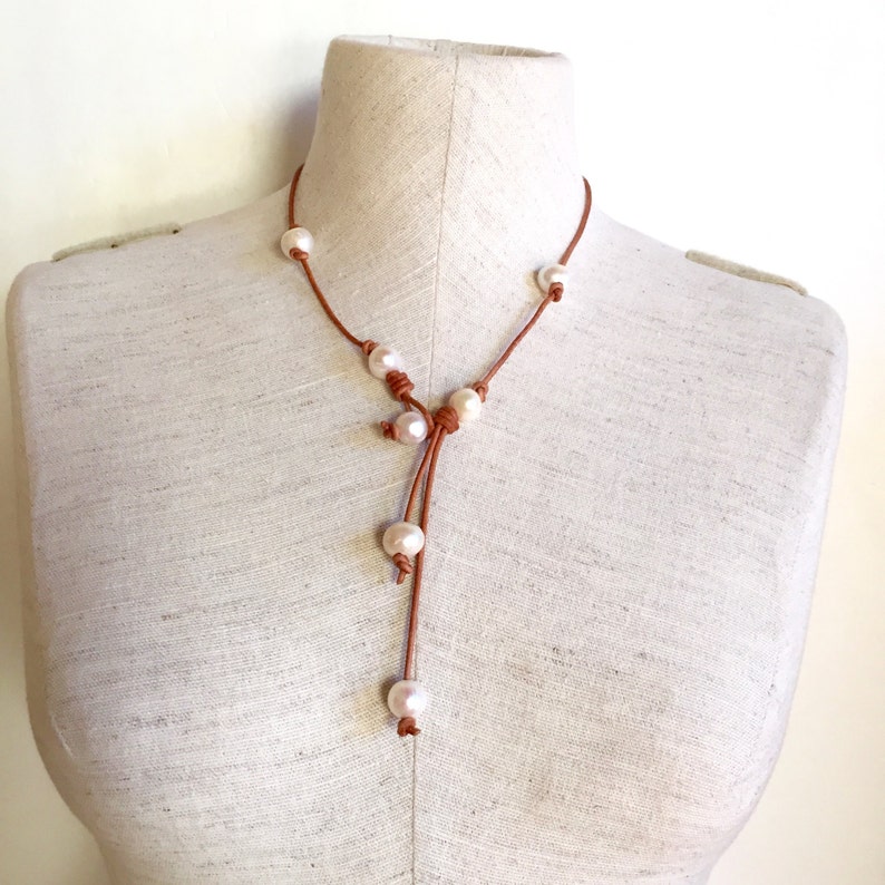Pearl Cord Necklace Genuine Fresh Water Pearl and Leather Etsy