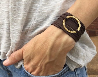 Leather wrap bracelet, gold and leather bracelet, gold and leather wrap bracelet, boho wrap bracelet, Indie leather wrap bracelet