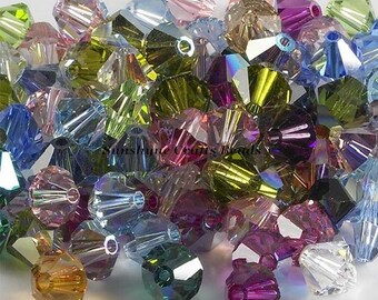 Swarovski Crystal Beads 5301/5328 Assorted MIX of " AB " Colors 4MM Faceted Bicone Beads 25 Pcs