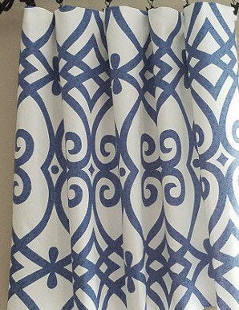 Blue And White Curtains Pair Of Blue And White Drapery Etsy