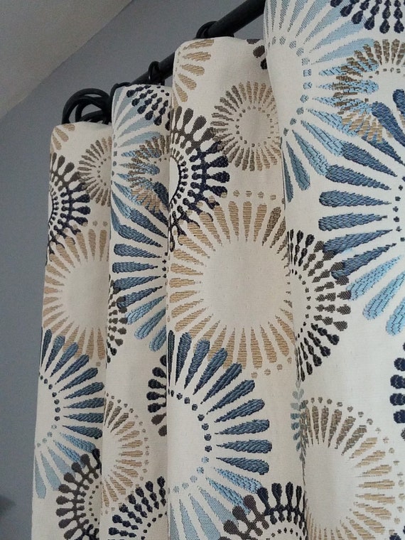 Curtains Blue And Cream Curtains Blue Drapery Panels Etsy