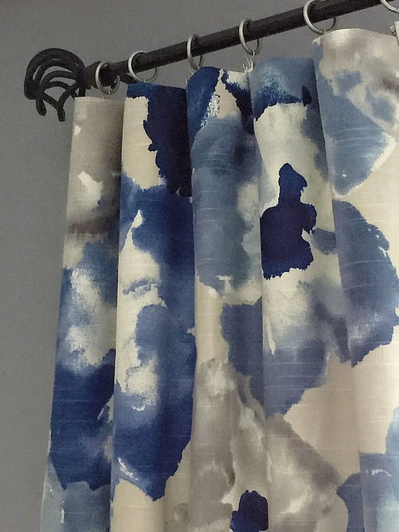 curtain panels message me to add lining. Custom lengths available message me Two panels Blue and gray drapery panels Valances