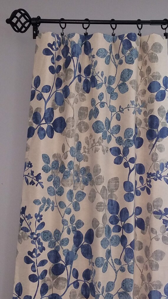 Blue And Gray Curtains Blue And Cream Drapes Custom Sizes Etsy
