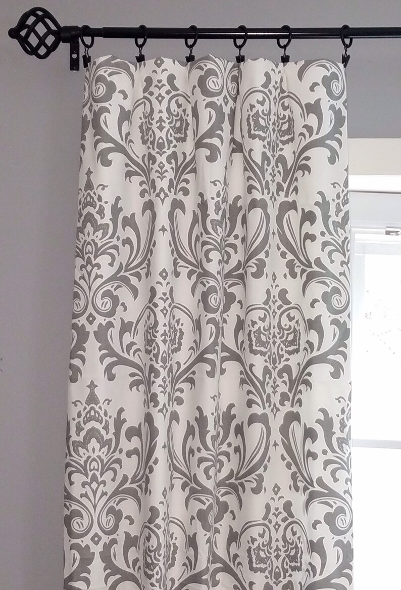 Gray and White Curtains. Pair of Curtain Panels. Damask Etsy
