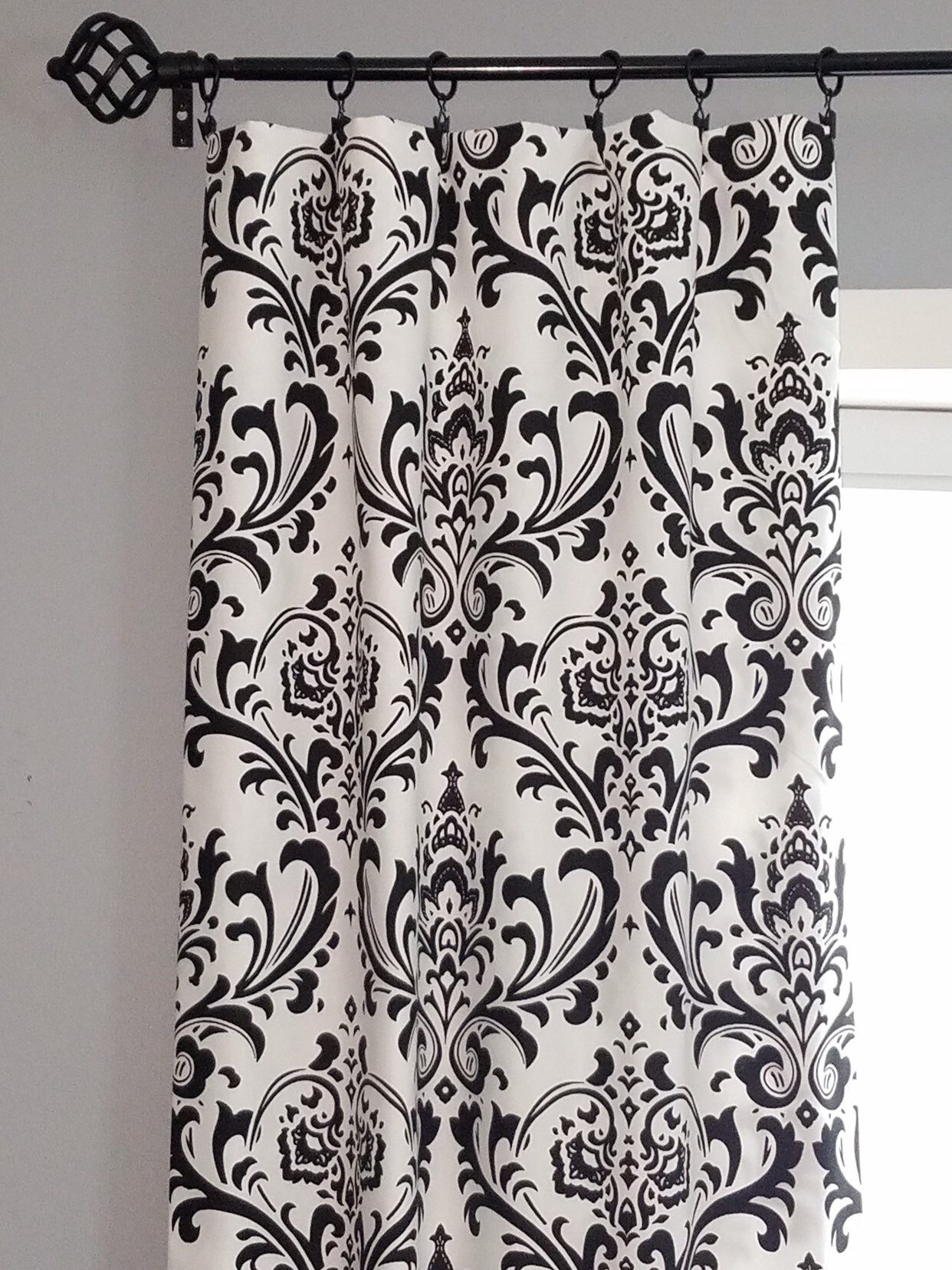 Black and white curtains. Pair of curtain panels. Damask Etsy